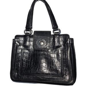 Cole Haan Black Embossed Leather Handbag Minimalist Preppy Casual Business